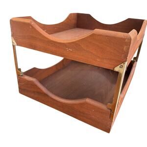 Vintage 2 Tier Oak Desk Organizer Dovetailed Paper Letter Tray Legal Size